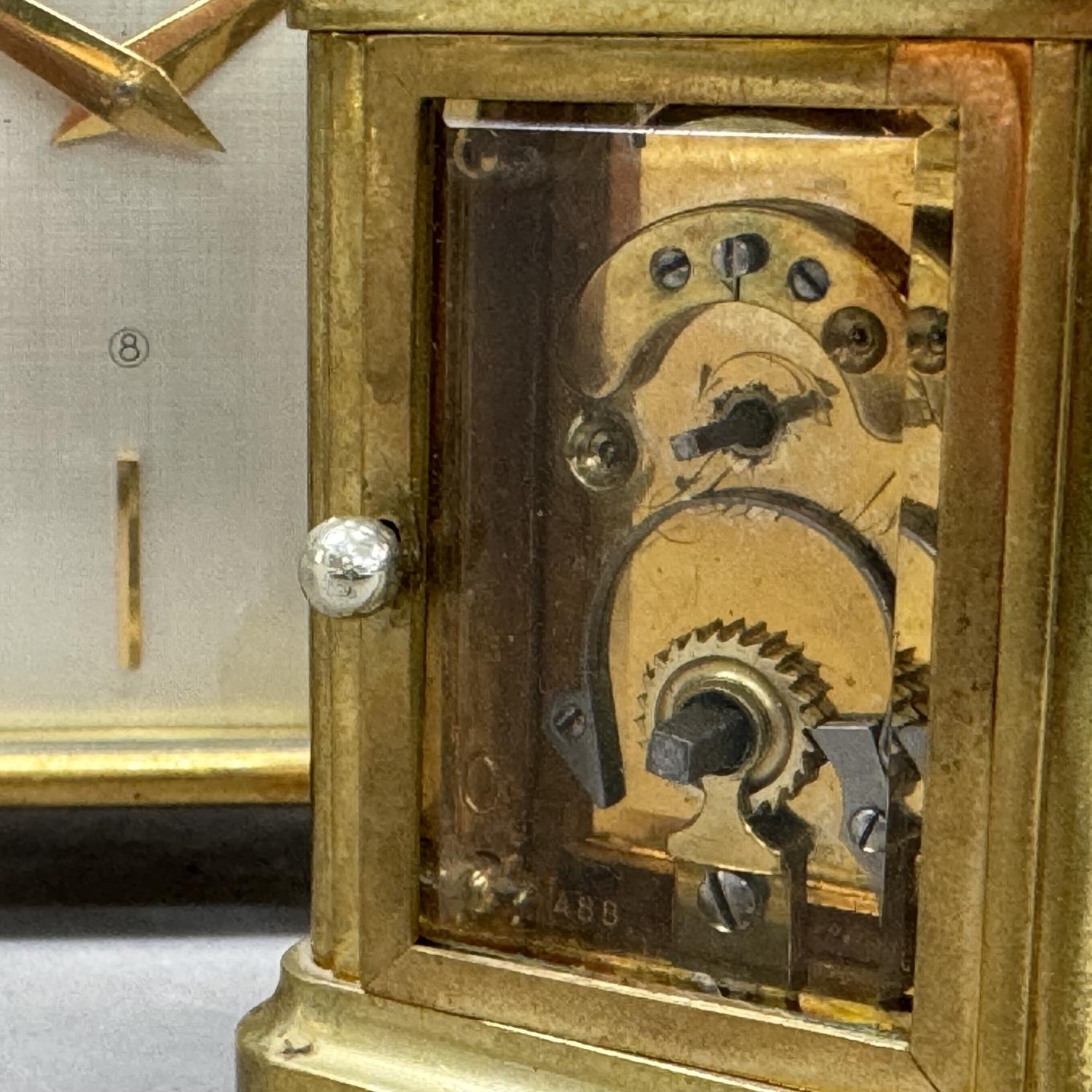 A late 19th/early 20th century miniature carriage clock, 8-day lever movement in fine light brass - Image 2 of 2