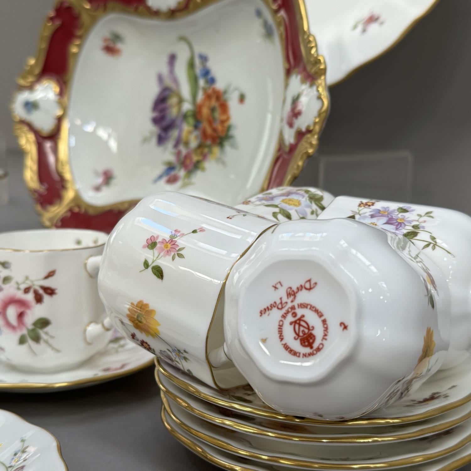 A Royal Crown Derby Posies tea services comprising sugar and cream, six cups, six saucers and a - Image 2 of 3