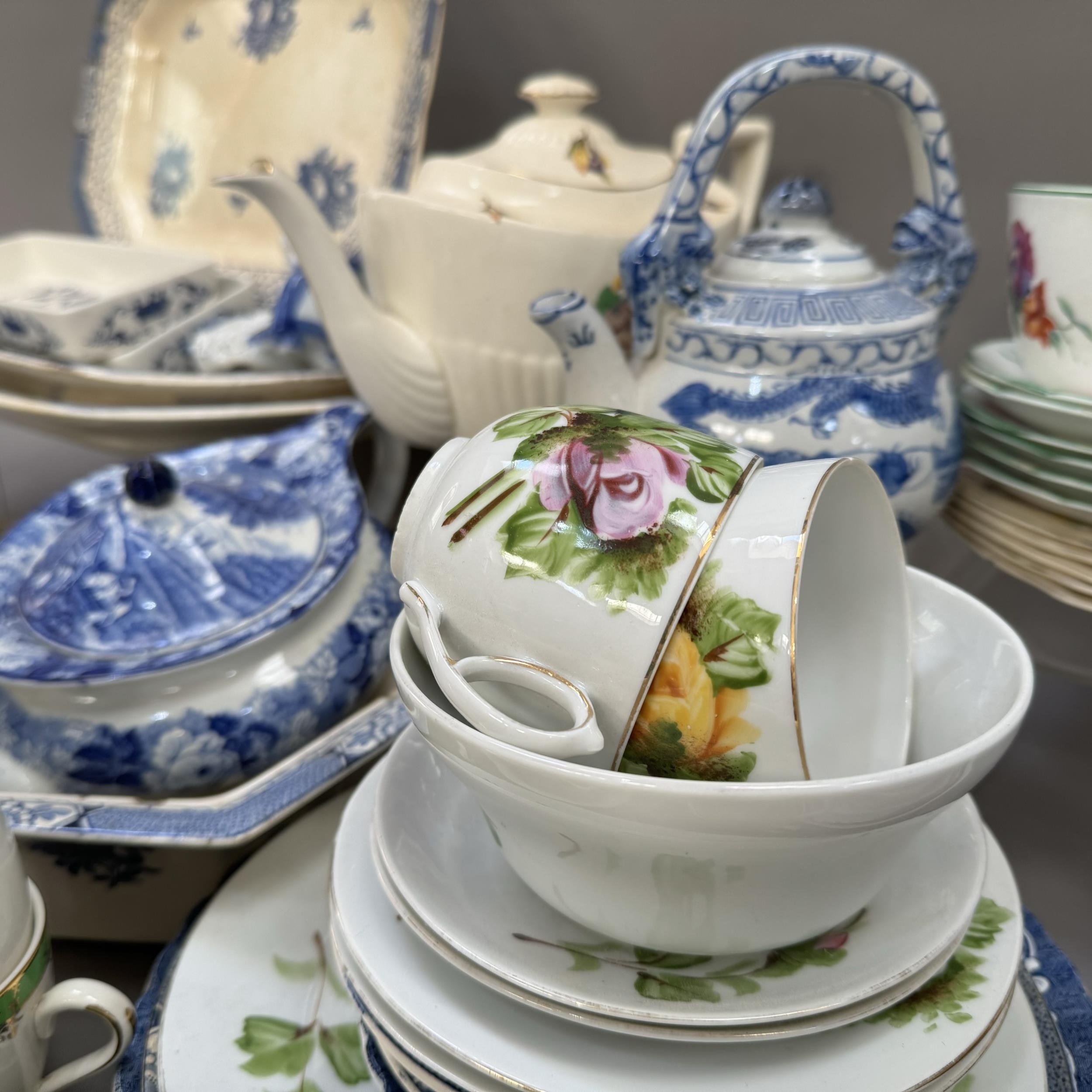 A quantity of blue and white ware including cups and saucers, tea plates, dinner plates, and a Woods - Image 3 of 3