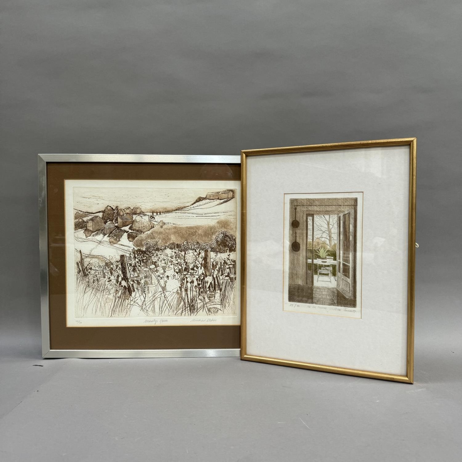 Michael Stokoe (b.1933), Martys Farm, sepia etching no. 14/30, signed, titled and numbered in pencil