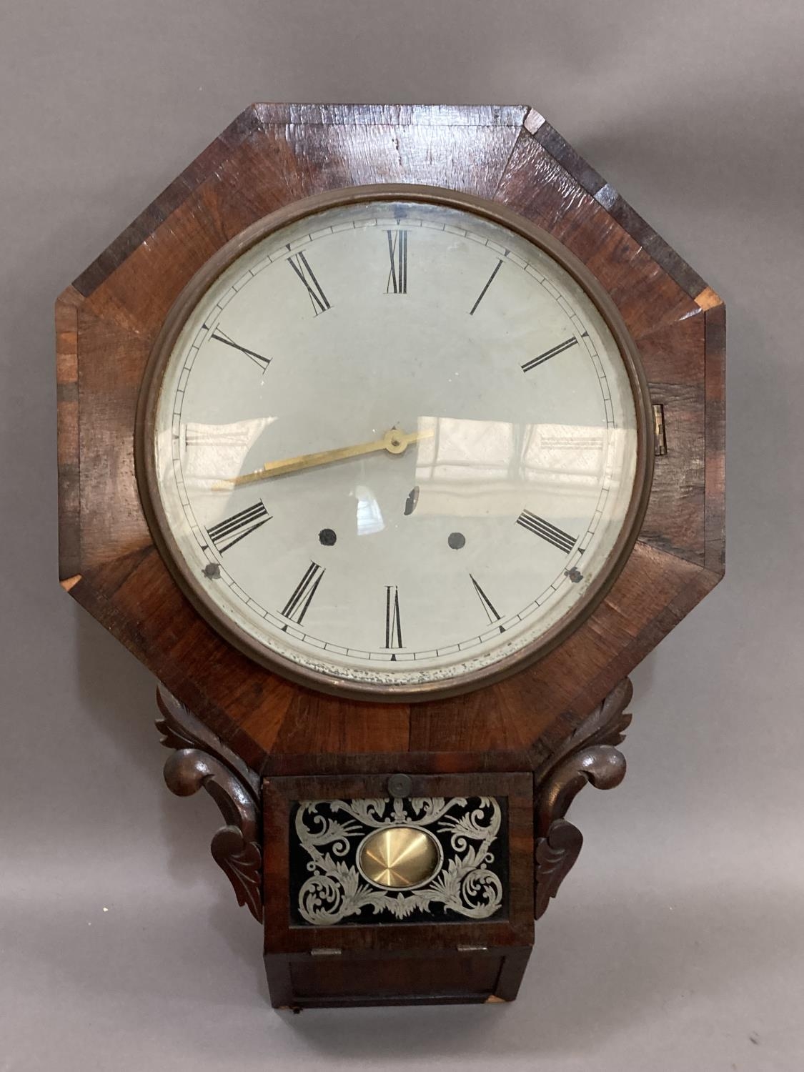 A Victorian mahogany drop dial wall clock, 54cm high - Image 2 of 2