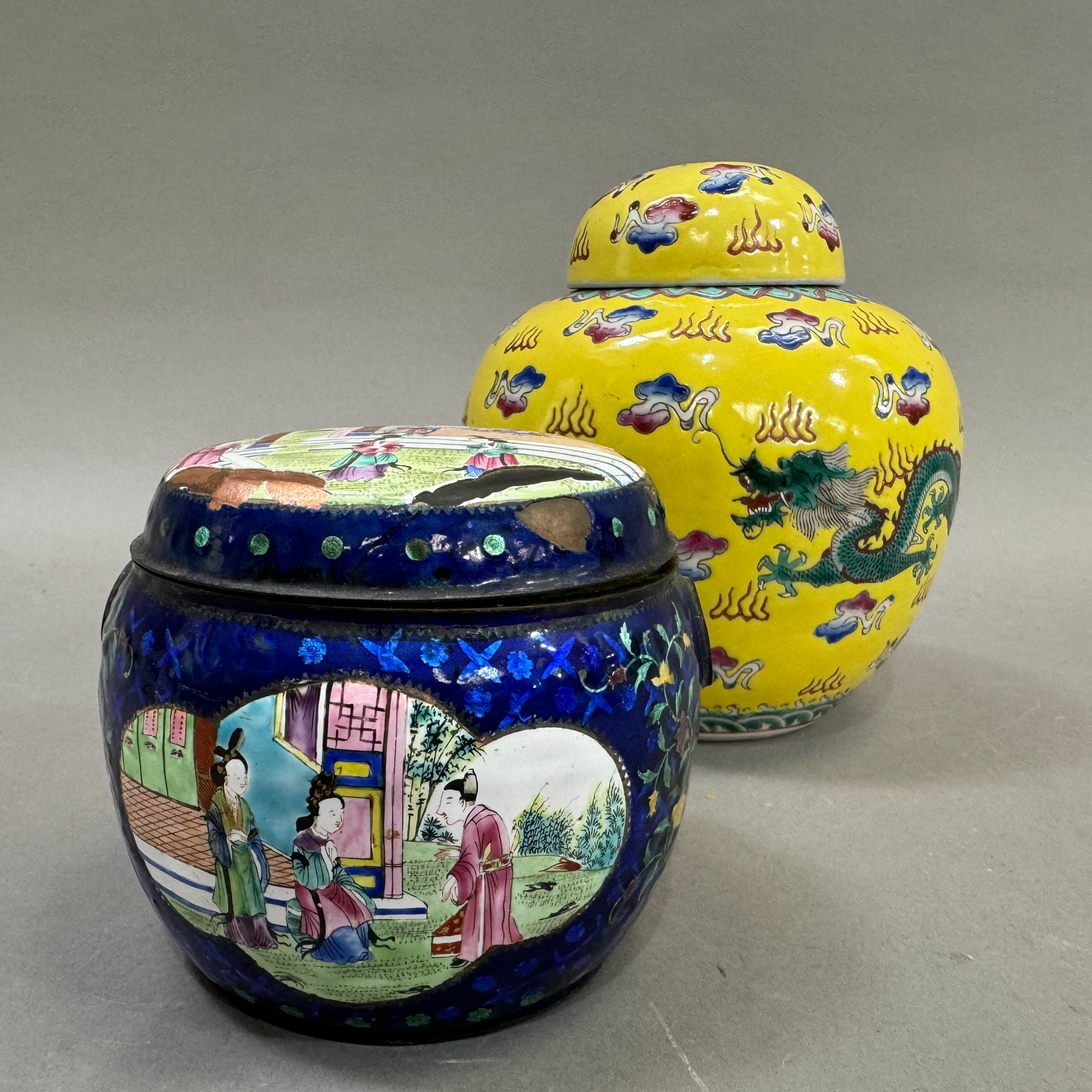 A modern Chinese famille jeune ginger jar and cover, 15.5cm high together with a late 19th century