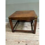 A mahogany and brass bound campaign style lamp table of square outline and on square framing, 56cm x