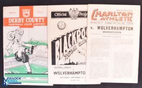 1950/51 Wolverhampton Wanderers away match programmes v Charlton Athletic (23 September 1950), v