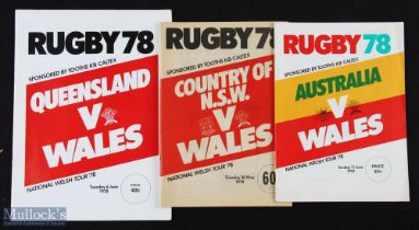 1978 Wales in Australia Rugby Programme trio (3): First test at Brisbane, Queensland, and the harder