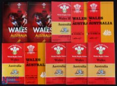1966-2011 Wales v Australia Rugby Programmes (9): All at Cardiff, 1966, 1973, 1981(3), 1984, 2011(2)