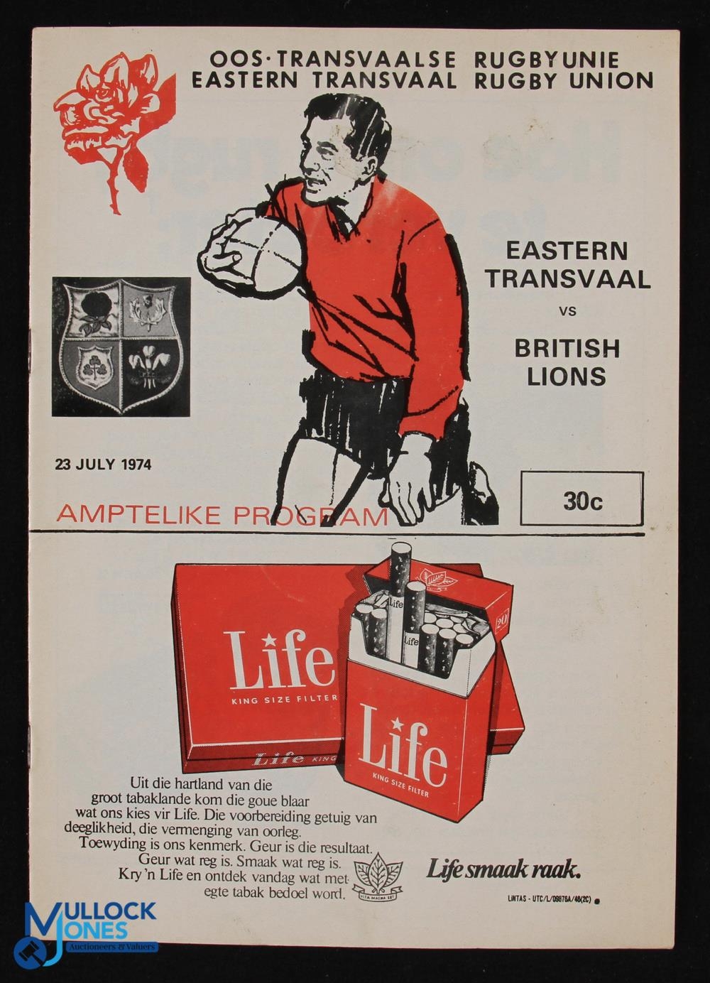 1974 British Lions v E Transvaal Rugby Programme: 12pp, interesting issue, VG