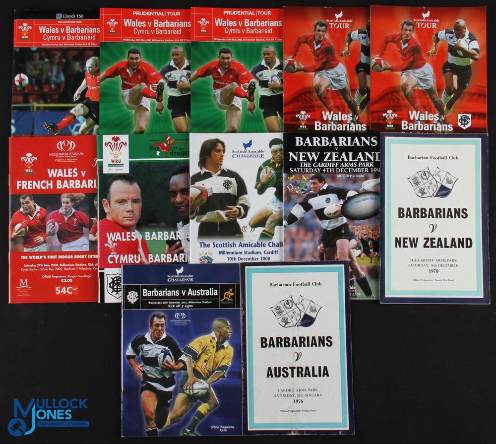 1976-2003 Barbarians Rugby Programmes (12): With some duplication, v Australia 1976 & 2001; v NZ