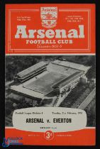 1955/56 Scarce Arsenal v Everton Div. 1 match programme 21 February 1956, 4 page; fair/good. (1)