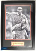 Dwight Yorke and Andrew Cole signed print with COA, frame size 55.5 x 38.5 cm