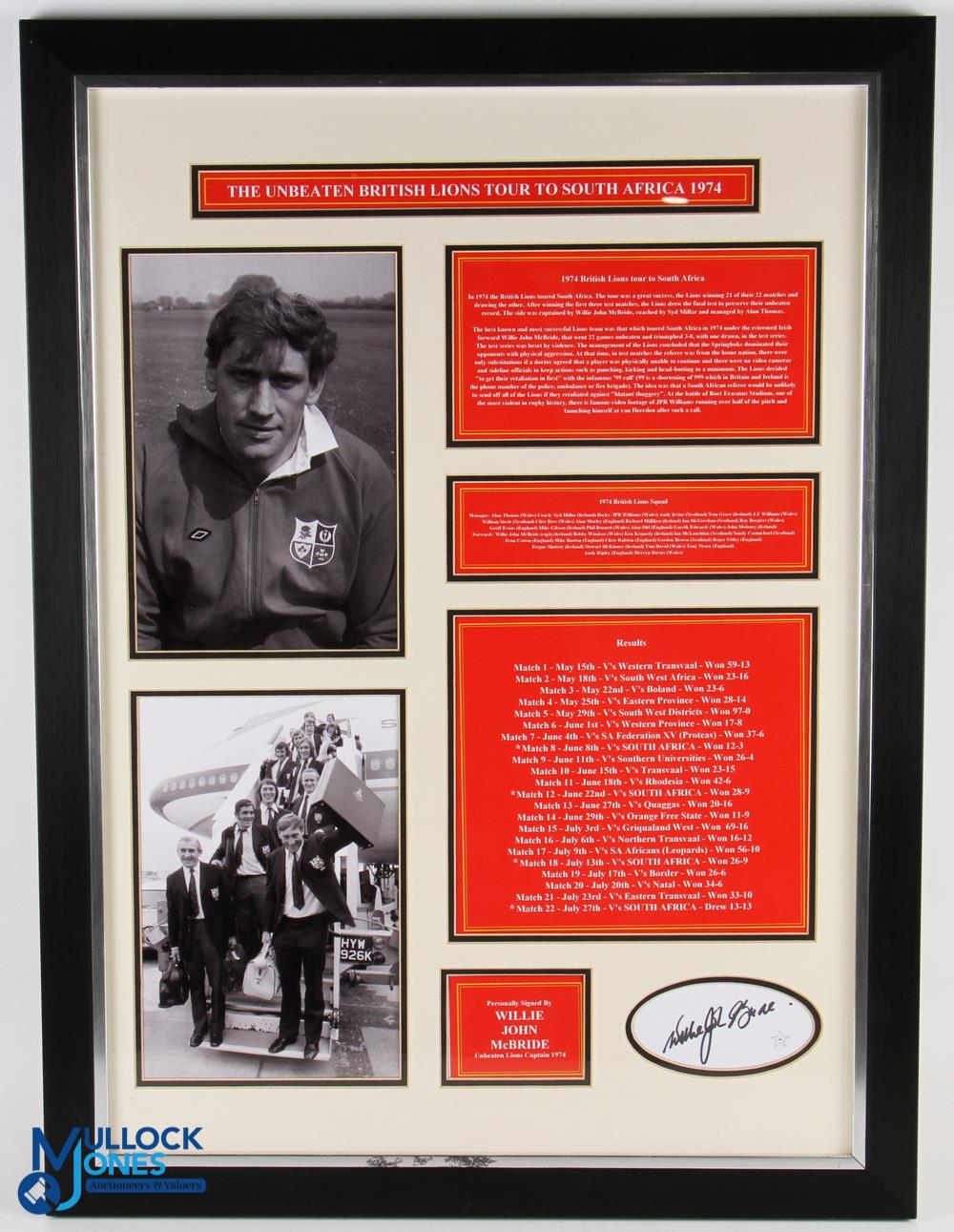 Large Framed W J McBride 1974 Lions Rugby Display: Lovely professionally-created ltd ed display