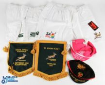 Rare 2009-14 S African Rugby Pennants & Caps Collection (6): Official Springbok pennants for the Tri