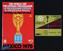 1970 World Cup Official programme Mexico 70 plus match ticket Belgium v El Salvadore 3 June 1970