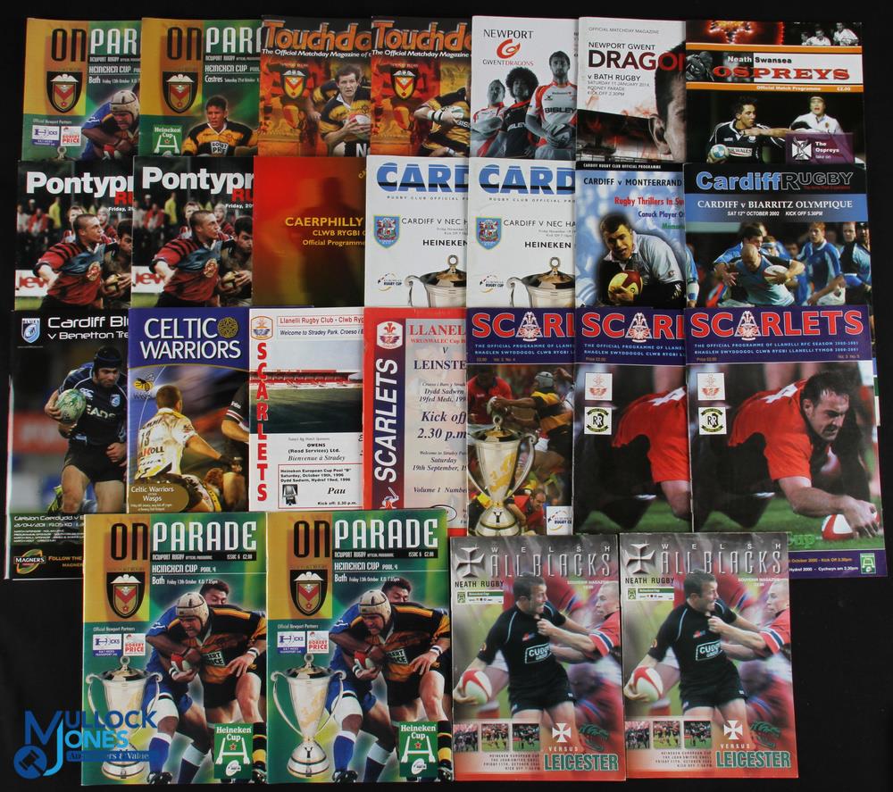 Welsh Interest European Rugby Programmes (25): Caerphilly v Glos 2001; Cardiff v Quins (2) 1999,