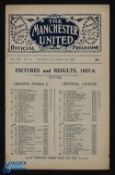 Pre-War 1927/1928 Manchester Utd v Aston Villa Div. 1 match programme 19 November 1927, team changes