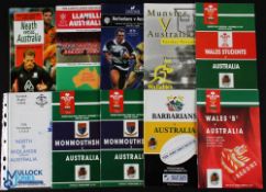 1992/96-2001 Australia in UK Rugby Programmes (9): '92 v Monmouthshire (2), Baabaas, Welsh Students,