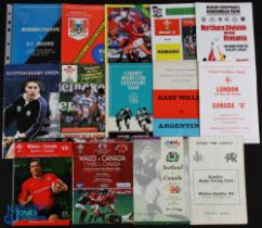 1962-1999 Various Overseas Tours to UK Rugby Programmes (16): Argentina v E Wales '76, Wales 'A' '98