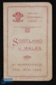 1928 Wales Rugby Itinerary to Scotland: Lovely little fold-over buff and red fold-over official