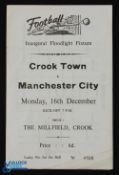 Scarce friendly match programme 1968 Crook Town v Manchester City inaugural floodlit fixture at