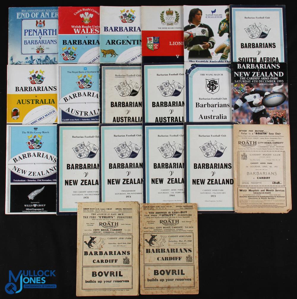 1948-2000 Rugby Programmes, Barbarians Bumper Bundle (20): v NZ 1964, 1973, 1974, 1978, 1989 & 1993;