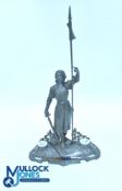 Rare Spelter French Desk Inkwell of a detailed Joan of Arc with original ceramic ink pots comes with