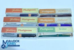 Platinum Fountain Pens to include models Senior - Reliance x2 Red and Blue - Golden x3 Grey. Blue.