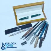 Parker 51 Fountain Pens together with Duofold - Swan Self filler and some ballpoint pens Scriptura -