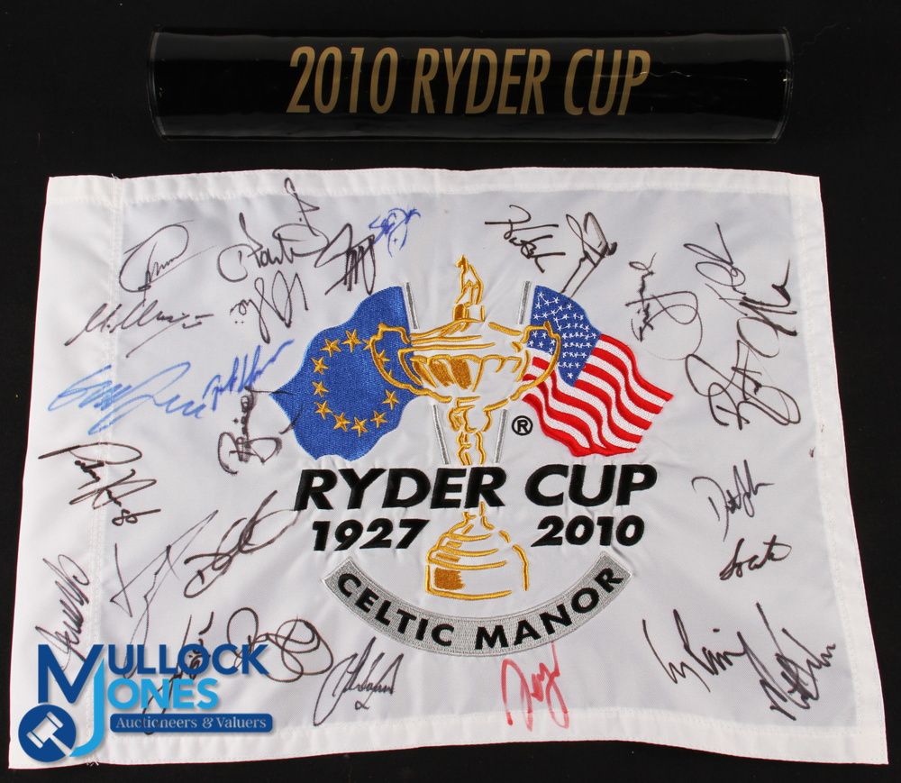 Scarce 2010 Ryder Cup Celtic Manor Embroidered Pin Flag Signed by Both The European and USA