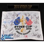 Scarce 2010 Ryder Cup Celtic Manor Embroidered Pin Flag Signed by Both The European and USA