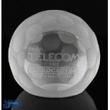 "British Telecom Broadcasting Connection" dimple golf ball lead crystal desk paperweight - in the