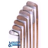 7x Assorted irons - incl' D&W Auchterlonie of St Andrews showing the Condie rose mark lofting