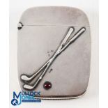 Early 20th Century Sterling Silver Golfing Vesta Case with crossed club design with inset red colour