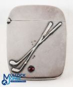 Early 20th Century Sterling Silver Golfing Vesta Case with crossed club design with inset red colour