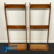 Pair of Wood Golf Club Display Stands: 2 scratch built light oak stands, both holding 9 clubs in