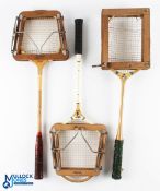 3x Period Wooden Badminton/ Squash Rackets - to include Slazenger Victory squash racket in Dunlop