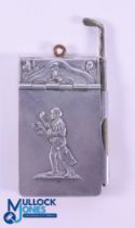 Early 20thc Art Nouveau Golfing Metal Notebook - c/w spring loaded hinged front with embossed figure