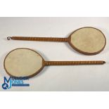 A Pair of Vellum Table Tennis Bats Ping Pong No 4, stamped 'Payne', 'Warranted Best Vellum', 50cm