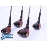 4x DRK 111 'Pro-Simmon' woods includes 1 1/2, 3,4 and 5 wood - all with red fibre face inserts, sole