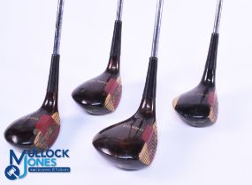 4x DRK 111 'Pro-Simmon' woods includes 1 1/2, 3,4 and 5 wood - all with red fibre face inserts, sole