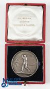 Edwardian 1909 Hallmarked Silver Presentation Medal with period golfer design to front with wreath