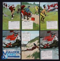 Charles Chrombie The Rules of Golf, Valentines Postcards, 6 assorted cards - 5 unposted and one