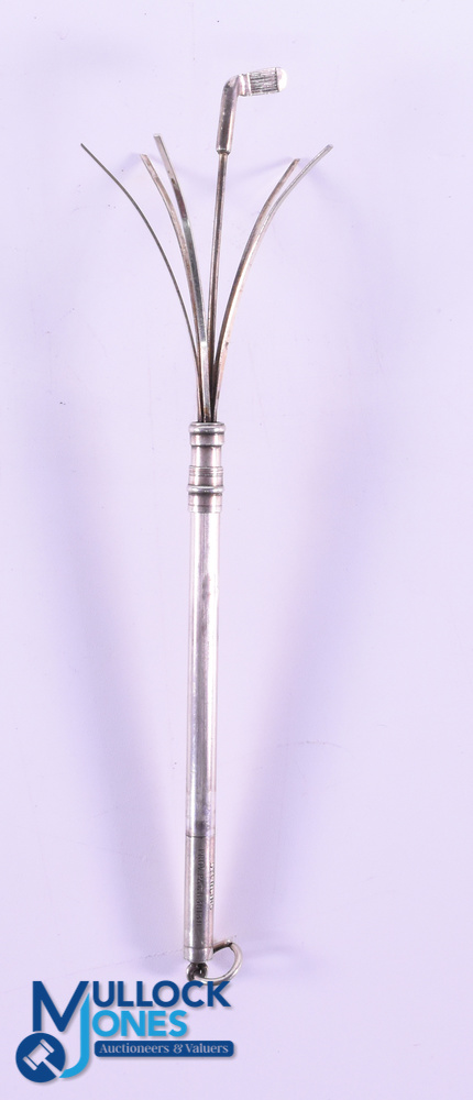 Sterling Stamped Golf Club Cocktail Twizzle Stick - stamped Sterling and Prov. Pat 838138 - c/w