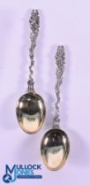 2x Scarce Lucifer Style Silver Golfing Teaspoons - both with gilt bowls and hallmarked Birmingham