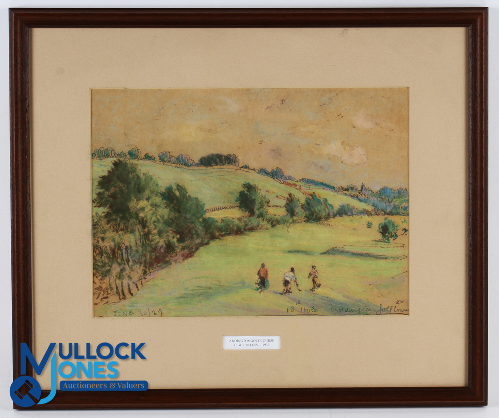 "Addington Golf Course - 18th Hole with 3x players in the foreground" original signed watercolour