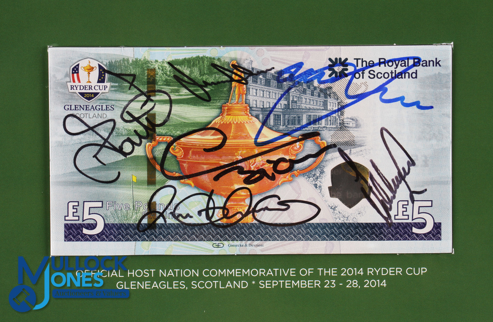 Scarce 2014 Ryder Cup Gleneagles Royal Bank of Scotland Commemorative £5 Bank note signed - issued - Image 2 of 2