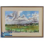 "Westward Ho! Golfers & Sheep" original and large watercolour signed and dated Margaret Peters