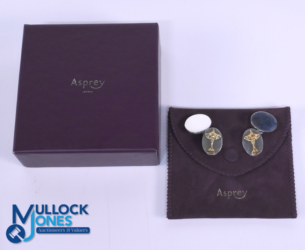 2001 Asprey London Pair of Silver Hallmarked Ryder Cup Golf Cufflinks, with Ryder Cup in gilt - Image 2 of 2