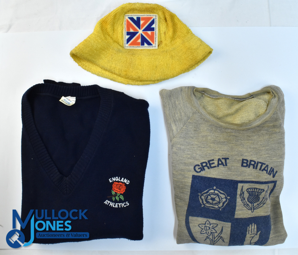Three items of clothing possibly worn by a contestant - A 1974 Commonwealth Games Hat, a c1970s