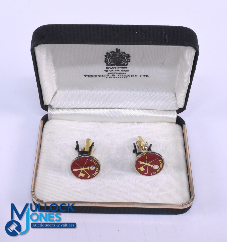 Thresher and Glenny Ltd - the One Holer Golf cufflinks, in original retail box - red enamelled