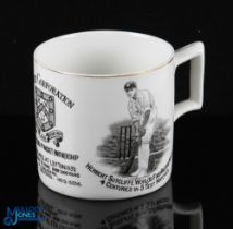 Cricket - Pudsey Corporation Commemorative transfer printed mug tankard c1932 for 'Herbert Sutcliffe
